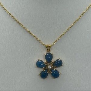 Designer 18K Gold Plated Blue Chalcedony Pendant Necklace